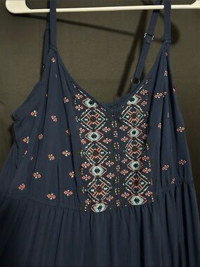 torrid Navy Blue Embroidered Tank Dress with Coral & Teal Accents